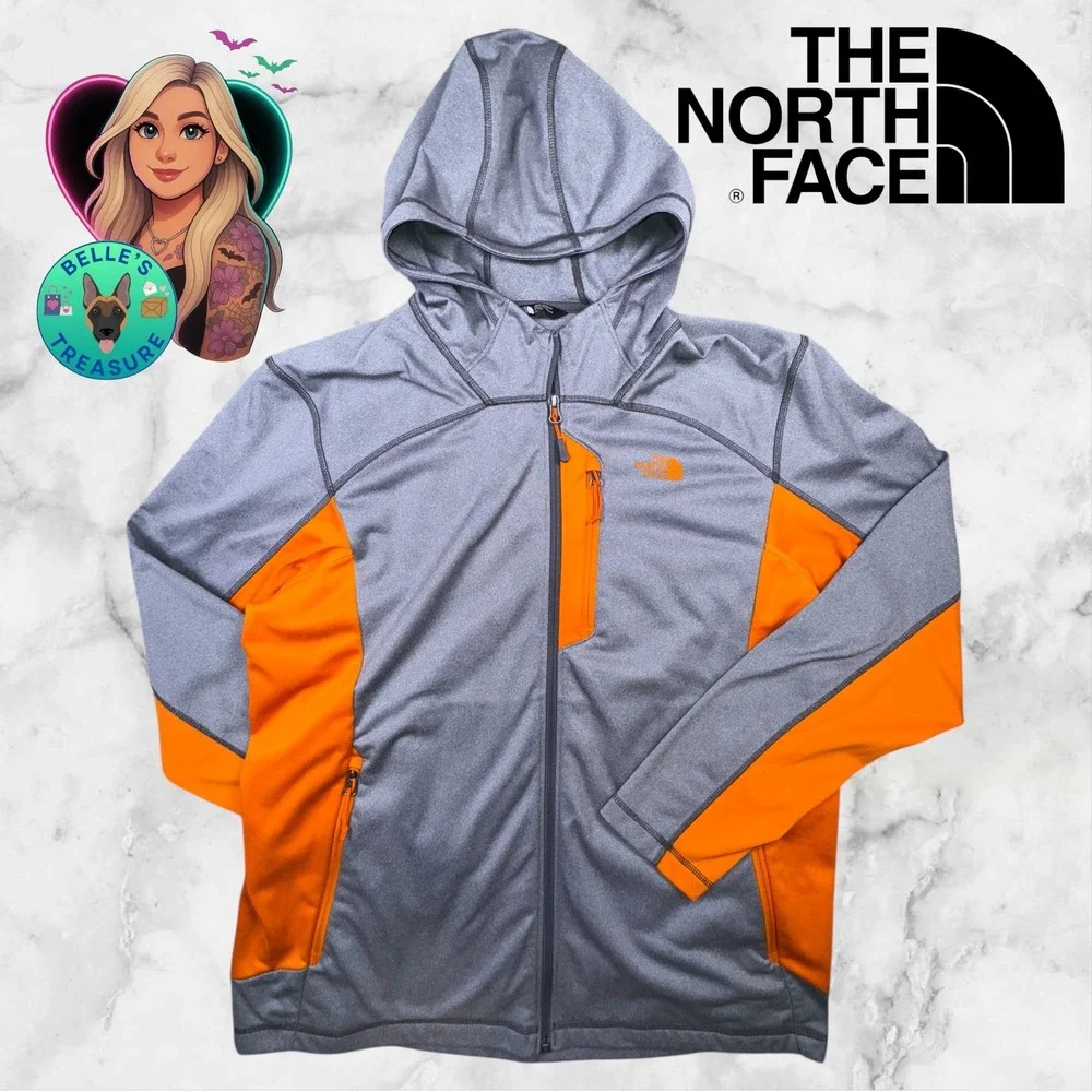 The North Face Men's XL Canyonlands Zip Up Hooded Jacket Gray Orange Tech Fleece